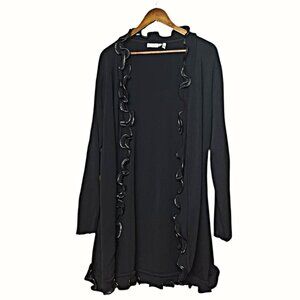 Ruffled Open Front Black Knitwear Duster Cardigan Witchy Goth Dark Vibe